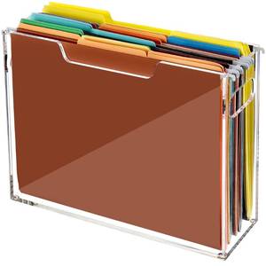 lot 3164 image: Tfirhuoe Acrylic File Folder Organizer, Clear Hanging File Organizer Box for Letter Size, Desktop File Holder with Handles, Slim Filing Storage Box for Desk Office Home Work -1 Pack