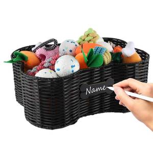 lot 3167 image: Brabtod Pet Dog Toy Basket,Dog Bone Shape,Wicker Storage Bin for Dog Cat Toys with DIY Tag,Dog Toy Organizer Holder Boxes for Living Room,Handmade Poly Wicker Basket