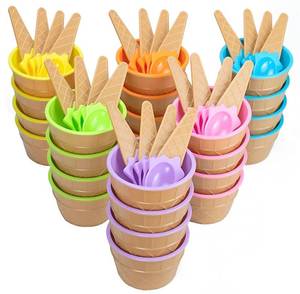 lot 3522 image: Lawei 24 Pack Plastic Ice Cream Bowls with Spoons, Reusable Fun Ice Cream Cups Bulks, 6 Cartoon Candy Color Cute Ice Cream Dessert Bowls Set for Sundae Frozen Yogurt Summer Holiday Parties