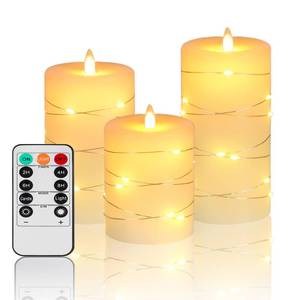 lot 3528 image: Fanzir Flameless Candles With Remote, Battery Operated Candles LED Candles with string lights Flickering Candles with Timer, 4 5 6 Candle For Seasonal and Festival Celebrations Candles set of 3