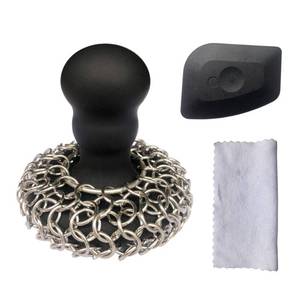 lot 3536 image: 316 Upgraded Chainmail Scrubber with Silicone Handle Cast Iron Cleaner for Cast Iron Grill Pan Skillet Wok Bakeware Ergonomic to Hold Easy to Use Dishwasher Safe, Scrubber  Scraper  Towel (Black)
