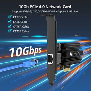 lot 3538 image: 10G PCIE4.0 1 Network Card, Marvel AQC113 Controller, VIMIN 10Gb Base-T Ethernet Adapter Card Compatible with PCI Express X1,X4,X8,X16, 10G NIC RJ45 Port Support WindowsWindows ServerLinuxVMware