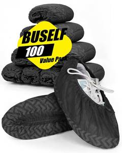 lot 3558 image: Buself X-Large 200 Count Shoe Covers Disposable Non-Slip, Premium Cloth Boot Covers, Slip-resistant, Durable, Breathable, Non-toxic, Recyclable, Stretchable Fits Up to Size 13 US Men - Black