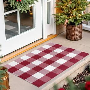 lot 3563 image: IOHOUZE Christmas Buffalo Plaid Rug 2x3 Ft Outdoor Indoor Doormat Red White Check Washable Area Rug Woven Cotton Checkered Front Porch Mat Christmas Decor for Front Door Entryway Home Entrance