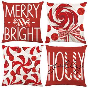 lot 3564 image: Heirloom Haven 4pcs Christmas Pillow Covers Decoration,18x18in Red Candy Pillow Case Merry Bright Holly Throw Pillow Covers Cushion Cases for Winter Holiday Seasonal Farmhouse Couch Sofa Home Decor