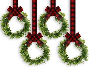 lot 3566 image: WILLBOND 4 Pcs Christmas Kitchen Cabinet Wreath Boxwood Garland with Ribbon Greenery Garland Hanging Wreaths for Cabinet Wall Window Door Fireplace Party Farmhouse Decor(Black and Red,Fabric)