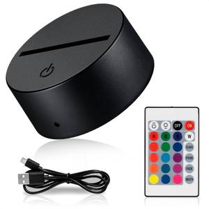 lot 3574 image: LED Light Base for Acrylic, Led Acrylic Light Base Black with Remote Control, 16-Color Changing USB Powered Display Stand - 3D Crystal Glass Art Plates, Touch Switch Night Lamp in Bedroom, Gift Decor