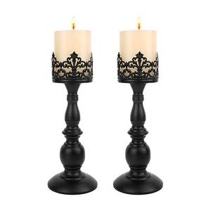 lot 3587 image: Candle Holders for Pillar Candles Gothic Matte Black Vintage Tall Candle Holders Set of 2 Decorative Large Table Centerpieces Candle Stand Decor (Black 2PCS A)