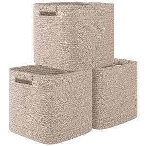 lot 3590 image: OIAHOMY Storage Cubes 11 Inch Storage Bins-3-Pack, Cotton Rope Woven Baskets for Organizing, Square Storage Baskets for Shelves Organizer, Classroom, Kids Toy Bins, Closet, Baby Nursery-Brown