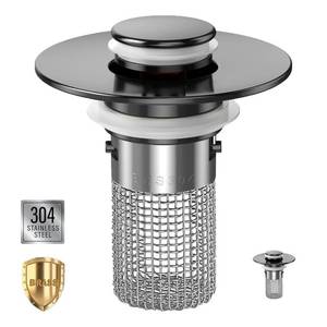 lot 3605 image: Sink Stopper Hair Catcher, Pop-up Sink Drain Strainer with Removable Stainless Steel Strainer Basket Hair Catcher, Bathroom Sink Strainer for Bathroom Sink Stopper Replacement(Matte Black-1PCS)