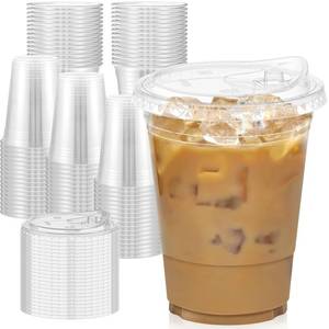 lot 3610 image: Dealusy 100 Pack - 16 oz Clear Plastic Cups with Lids, Sturdy & Food Safe Iced Coffee Cups with lids, Disposable Plastic Smoothie Cups for Cold Drinks, Sip Lids