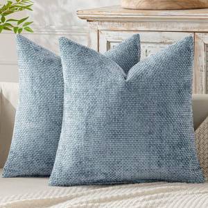 lot 3624 image: MIULEE Pack of 2 Couch Throw Pillow Covers 18x18 Inch Coastal Light Blue Modern Boho Accent Decorative Pillow Covers Soft Chenille Farmhouse Cushion Covers for Home Decor Bed Sofa Living Room