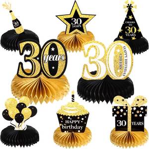 lot 3625 image: Outus 8 Pieces 30th Birthday Decorations Honeycomb Centerpieces for Women Men Table Toppers 30th Table Decorations for Thirty Years Birthday Party