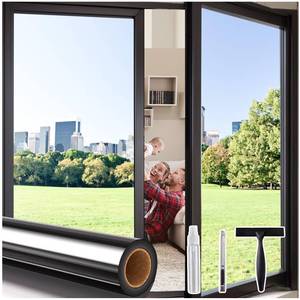 lot 3631 image: Coavas One Way Privacy Window Tint for Home, Daytime Reflective Mirror Glass Film See Out Not in, Heat & UV Blocking for BalconyLiving Room Large Windows with 3 Tools, 17.5 x 78.7 Inch, Black