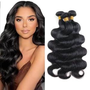 lot 3636 image: Body Wave Bundle Human Hair Natural Black Bundles 24 26 28 Inch Unprocessed Brazilian Virgin Hair 3 Bundles 150g #1b Color Natural Black