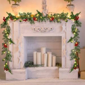 lot 3642 image: Spiareal 5.74 ft Christmas Garland with Light Christmas Lighted Pine Garland Prelit Battery Operated Cedar Pine Cone Red Berry Greenery for Mantle Fireplace Decor(2 Pcs)