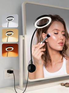 lot 3656 image: Suction Cup LED Vantiy Lights for Mirror, Flexible Gooseneck Stick on Selfie Ring Light for Makeup Vanity Table & Bathroom Mirror, 3 Color Modes & 10 Brightness, Plug in,3.54inch, Black