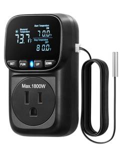 lot 3660 image: DEWENWILS Digital Temperature Controller, Heavy Duty 15A1800W Thermostat Outlet Plug, VA Display Heating Cooling Control Timer, -40210, Cyclic TimingCountdown, for Greenhouse Incubator, Black