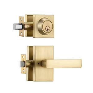 lot 3668 image: NCSEN Satin Brass Exterior Door Lock Set, Front Door Handle with Deadbolt, Heavy Duty Entry Door Handleset