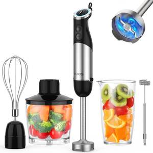 lot 3683 image: KOIOS Upgraded Immersion Blender Handheld, 1000W 12-Speed 5 in 1 Hand Mixer Stick Blender with 304 Stainless Steel Blade,Food Processor,Beaker,Egg Whisk&ampMilk Frother,Non-BPA,Smoothies Puree Baby Food