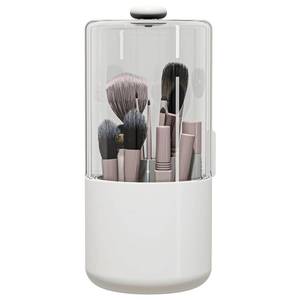 lot 3706 image: Zufudo Makeup Brush Holder with Dustproof Cover, Clear 360 Rotating Make Up Brushes Organizer for Counter Vanity Bathroom, White