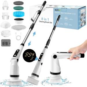 lot 3716 image: IEZFIX Electric Spin Scrubber, Bathroom Power Shower Scrubber Cleaning Brush for TubTileFloorToiletKitchen, 8 Cleaner Scrub Brush Heads, 3 Speeds 450RPM Max, Telescopic Rod Black