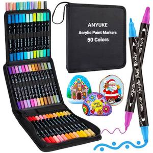 lot 3718 image: ANYUKE 50 Color Acrylic Paint Marker 2WayPen Acrylic Paint Markers for Wood, Rock Painting, Canvas, Stone, Glass Acrylic Dots Markers for DIY Crafts and Crafts (50 Colors)