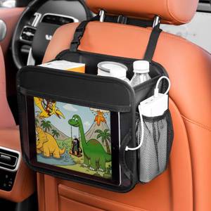 lot 3725 image: Uplien Car Organizer Bag for Back Seat Front Seat or Between Seats Premium PU Leather Hanging Storage Caddy with Tablet Holder Tissue Box Cup Bottle Holders Mesh Pockets for Kids Adults