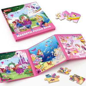 lot 3729 image: SYNARRY Unicorn Mermaid Princess Magnetic Puzzles for Toddlers 3-5 Girls, 20 Pieces Travel Puzzles for Kids Ages 4-6, Car Airplane Road Trip Activities Toys for 3 4 5 6 Year Old Girls Birthday Gifts