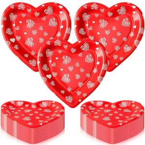 lot 3731 image: Domensi 50 Pcs Valentines Day Paper Plates Red Love Heart Disposable Paper Plates 7 inch Love Party Tableware for Valentine Anniversary Birthday Wedding Table Supplies