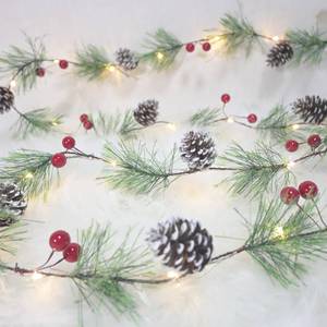 lot 3742 image: Snowy Christmas Garland with Lights 6.56FT Smokey Pine Garlands Wreath 20 LED Warm Lights Battery Operated with Timer Pine Cones Garland Decor for Christmas Tree Home Mantle Stairs Door Decorations