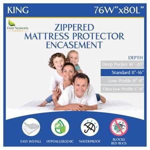 lot 3753 image: King Size Mattress Protector Bed Bug Waterproof Zippered Cover - Hypoallergenic Premium Quality Encasement Protects Against Liquids, Dust - Breathable, Noiseless White