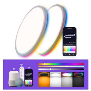 lot 3760 image: Wosen 12 Inch 2 Pack RGB LED Flush Mount Ceiling Light with Night Light 2700K, 24W 2400LM Ultra-Slim Ceiling Light Fixture with Remote, 16 Million DIY Colors, Compatible with AlexaGoogle Assistant