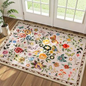 lot 3765 image: Rugflix 2x3 Small Area Rugs for Entryway, Washable Entrance Door Mat Non-Slip, Soft Low Pile Stain Resistant Vintage Floral Indoor Throw Rug for Kitchen, Bedroom, Hallway, Beige