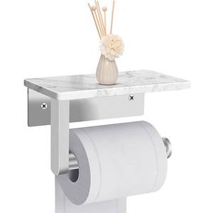 lot 3776 image: Brushed Nickel Toilet Paper Holder Wall Mounted with Marble Shelf, Tissue Roll Holder 304 Stainless Steel for Bathroom Washroom, Screw-in Modern Toilet Paper Holder