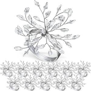 lot 3786 image: WILLBOND Christmas Handmade Crystal Leaf Napkin Rings Set of 18 Rhinestone Gold Napkin Rings Silver Napkin Rings for Dinner Parties Weddings Thanksgiving Everyday Use(24 Pieces, Silver)