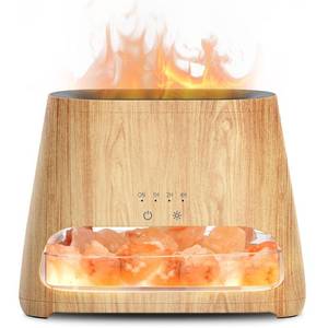 lot 3787 image: SALKING 2-in-1 Ultrasonic Essential Oil Diffuser & Himalayan Salt Lamp, Aromatherapy Diffuser Cool Mist Humidifier with Auto Off Function, 100% Pure Himalayan Pink Salt Rock, 150ml (Wooden Grain)
