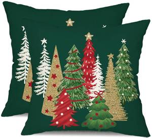 lot 3789 image: DFXSZ Christmas Pillow Covers 18x18 Inch Set of 2 Xmas Tree Decorative Green Throw Pillows Winter Christmas Decor for Home Couch TH-50B18