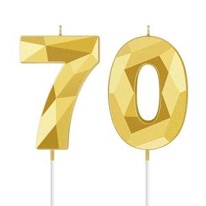 lot 3802 image: Nuanchu 70th Birthday Candles, Happy Birthday Cake Topper 3D Diamond Shape Numeral Sparkler Number Candles for Men Women Party Wedding Decoration Theme Party (Gold)