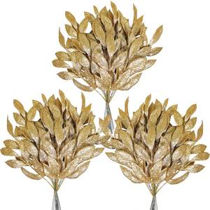 lot 3806 image: 40 Pieces Gold Glittered Artificial Leaf Spray Picks 12 Tall for Christmas Winter Wedding Wreath Tree Swag Floral Arrangment Vase Bouquets Table Centerpieces Decoration