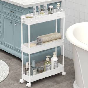 lot 3820 image: SPACELEAD Slim Storage Cart 3 Tier,Bathroom Organizer Rolling Utility, Mobile Shelving Unit Slide Out for Office, Kitchen, Laundry Room & Narrow Places,White