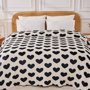 lot 3858 image: FY FIBER HOUSE Heart Flannel King Blanket Soft Cozy Blankets for Lover Gifts All Season Use, 90x108 Inches, Black White