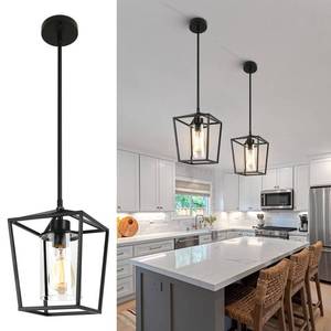 lot 3862 image: GZJunYo 2 Pack 1-Light Black Pendant Lights for Kitchen Island, Farmhouse Metal Pendant Light Iron Cage Hanging Light Fixtures with Clear Glass Shade for Dining Room, Entryway, Hallway, Foyer