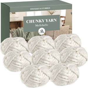 lot 3863 image: Mellobello Jumbo Chunky Yarn for Hand Knitting - Super Thick Chenille Chunky Yarn for Crocheting - Extra Soft Bulky Fluffy Blanket Big Yarn 8 Jumbo Pack (27yds,8 oz Each Skein) Cream White