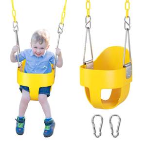 lot 3868 image: DECORLIFE Toddler Swing - High Back Full Bucket Seat for Ages 1-3, 330lb Capacity, Baby Infant Swing Outdoor with Safety Design, Plastic-Coated Chains, Carabiners for Backyard, Garden-Yellow