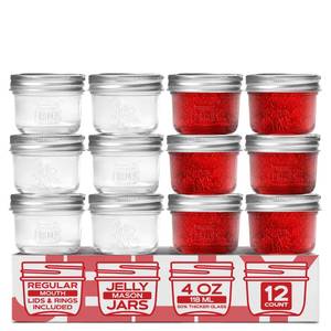lot 3874 image: FORJARS Premium Mason Jars with Lids 4oz  Regular Mouth Canning Jars  12-Pack Glass Jars for Jam, Jelly, Pickling, Food Storage, Freezer Safe, Airtight Bulk Set