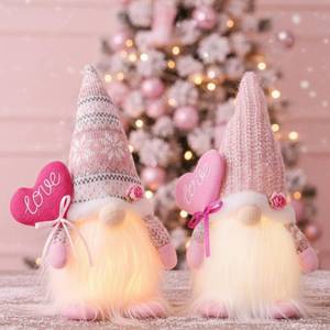 lot 3886 image: Pink Gnome Couple Valentines Day Decorations - 12 Light Handmade Gnome Plush Doll Valentines Gifts for Her - Home Indoor Office Tabletop Mantel Pink Valentines Decor - Romantic Anniversary Vday Gift