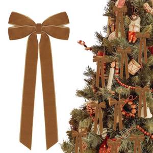 lot 3899 image: 12Pcs Vintage Velvet Ribbon Bows Christmas Tree Decorations,5in x 10in Brown Xmas Ornaments for Tree Home Party Front Door Wreath Holiday Decor