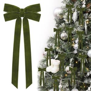 lot 3901 image: 12Pcs Green Velvet Ribbon Bows Christmas Tree Decorations,5in x 10in St Patricks Day Ornaments for Tree Home Party Front Door Wreath Garland Holiday Decor