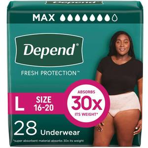 lot 3938 image: Depend Fresh Protection Adult Diapers, Incontinence & Postpartum Bladder Leak Underwear for Women, Disposable, Maximum, Large, Blush, 28 Count, Packaging May Vary